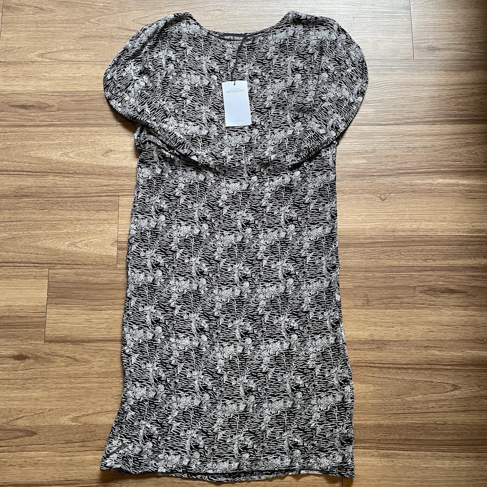 Antik Batik Tee Dress Metallic Medium(40) Paris Boho Chic Floral MIDI